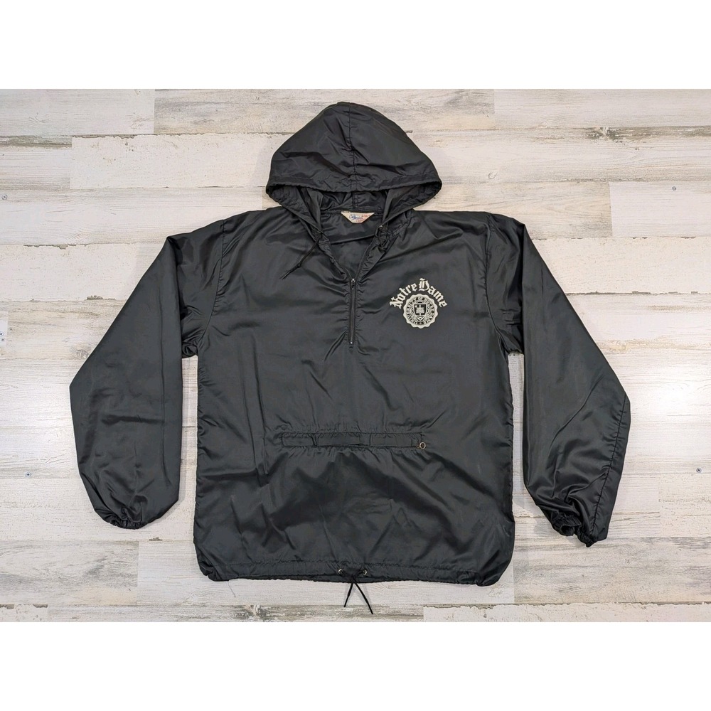 Vintage Champion Notre Dame Jacket Mens M Black Talon Zip Hooded Pullover Anorak